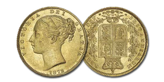PCGS-graded Sovereign from 1872-M with medallic die alignment