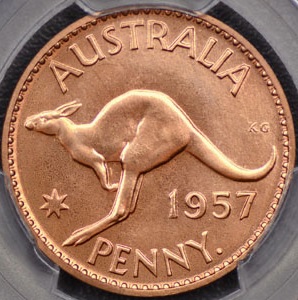 1957 "brilliant type" proof penny