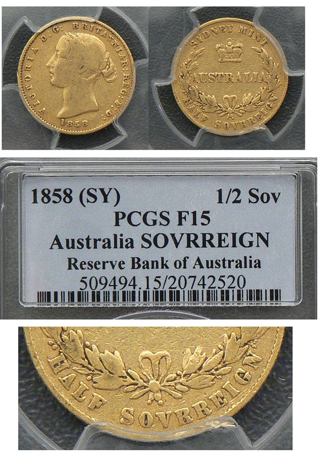1858 RR half sovereign 