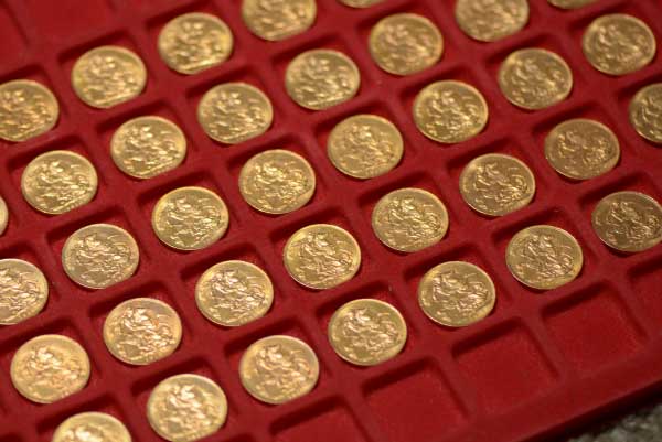 Trays of gold sovereigns
